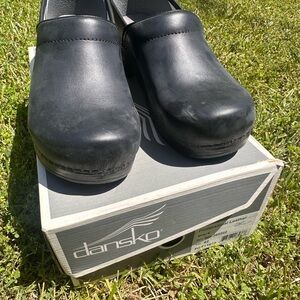 Dansko Black Leather Slip-On clogs - practically new!